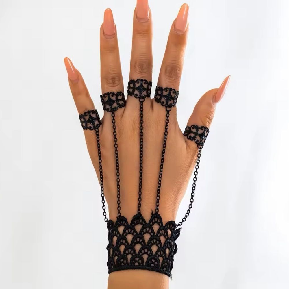 OPEN 5‎ FINGER RING WITH LACE BRACELET - Picture 3 of 4